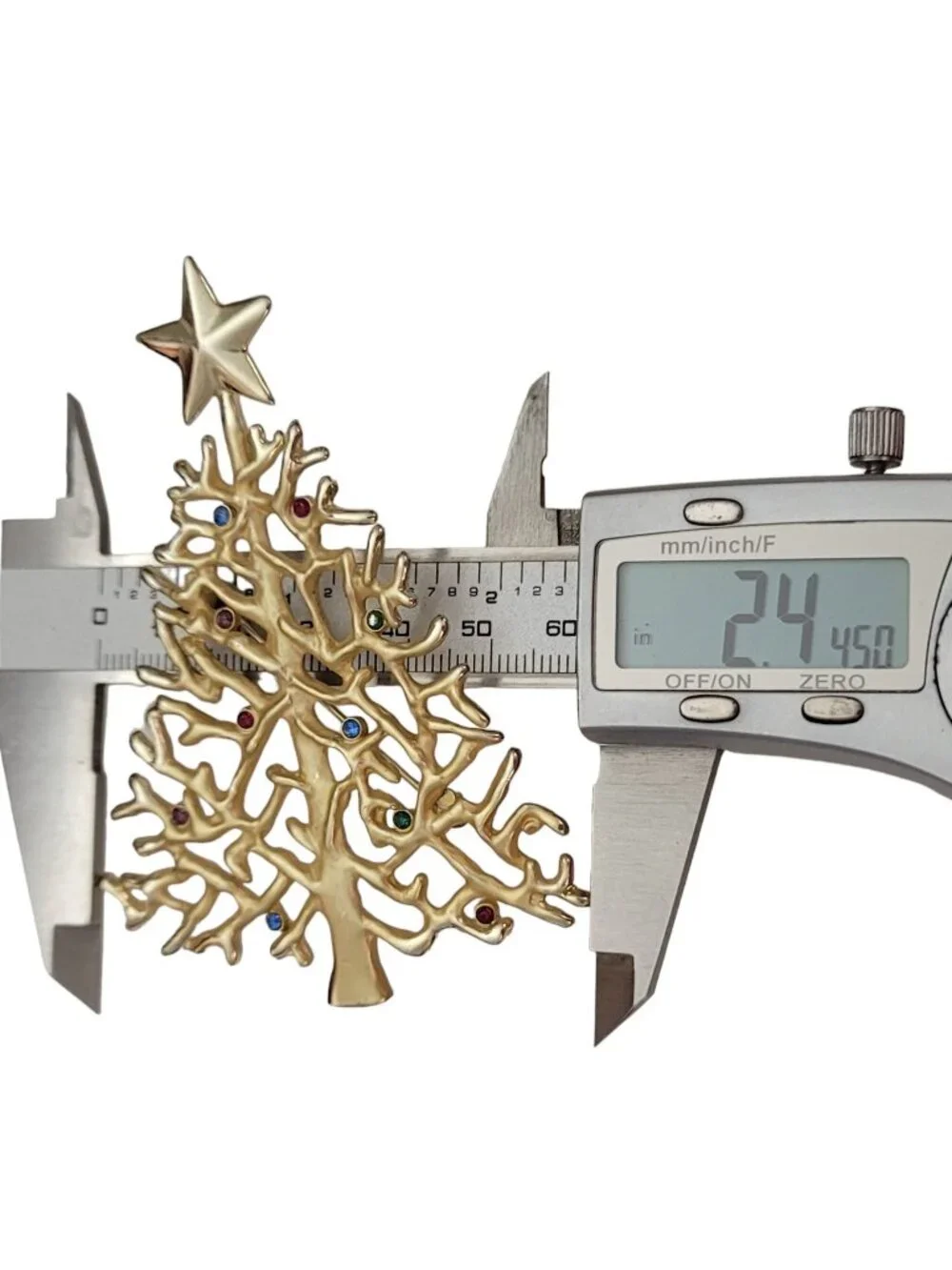 Gold Tone Multi Color Statement Rhinestone Christmas Tree Brooch E873